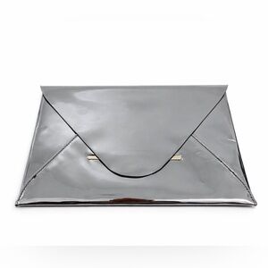 BCBG Max Azria Silver Metallic Envelope Clutch | Mirror Patent Evening Bag